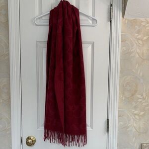 Coach Signature Reversible Red Cherry Wool, Silk, Angora, Cashmere Fringed Scarf